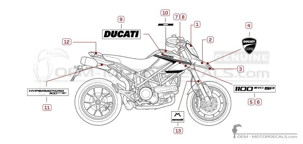 Decals for Ducati HYPERMOTARD 1100 Evo Sp 2010 • Ducati OEM Decals