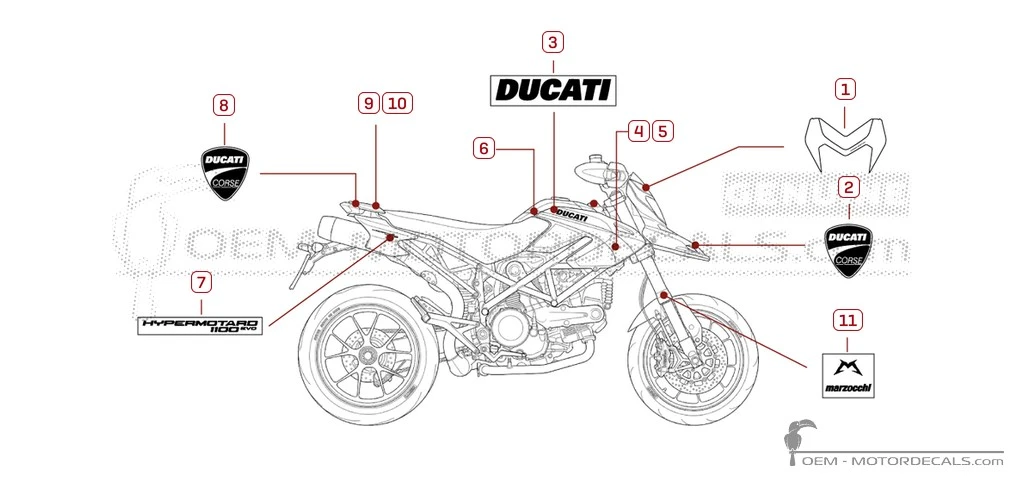 Aufkleber für Ducati HYPERMOTARD 1100 Evo Sp Corse 2012 • Ducati OEM-Aufkleber