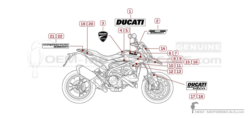 Pegatinas para Ducati HYPERMOTARD 939 SP 2018 • Ducati Pegatinas OEM
