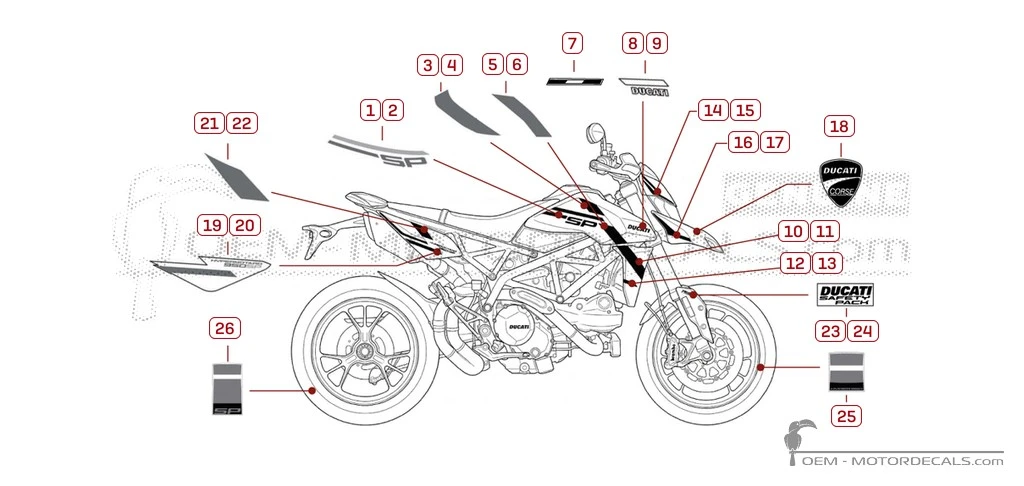 Aufkleber für Ducati HYPERMOTARD 950 SP 2025 • Ducati OEM-Aufkleber