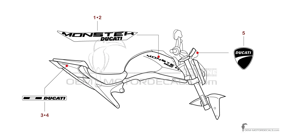 Pegatinas para Ducati MONSTER 2025 - Rojo • Ducati Pegatinas OEM