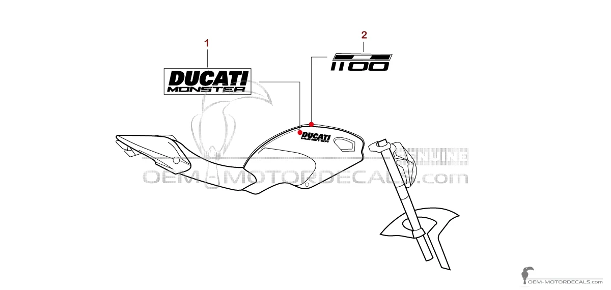 Stickers voor Ducati MONSTER 1100 2009 - Zilver • Ducati OEM Stickers