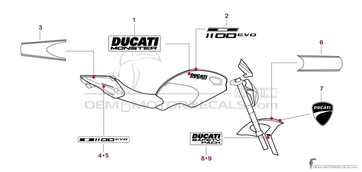 Aufkleber für Ducati MONSTER 1100 EVO 2011 - Schwarz • Ducati OEM-Aufkleber