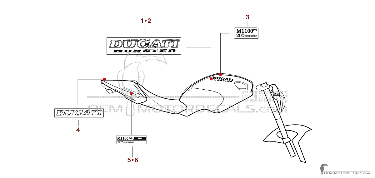 Adesivi per Ducati MONSTER 1100 EVO 2013 Anniversary - Rosso • Ducati Adesivi OEM