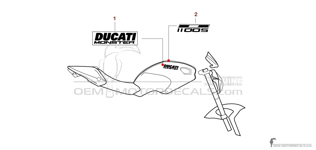 Stickers voor Ducati MONSTER 1100 S 2009 - Rood • Ducati OEM Stickers