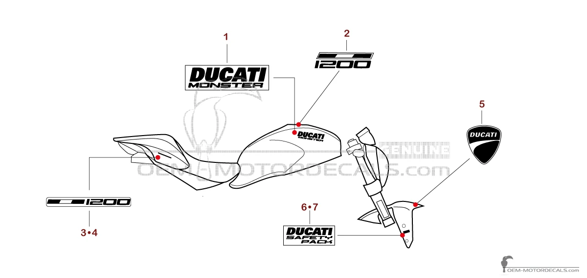 Stickers voor Ducati MONSTER 1200 2015 - Rood • Ducati OEM Stickers