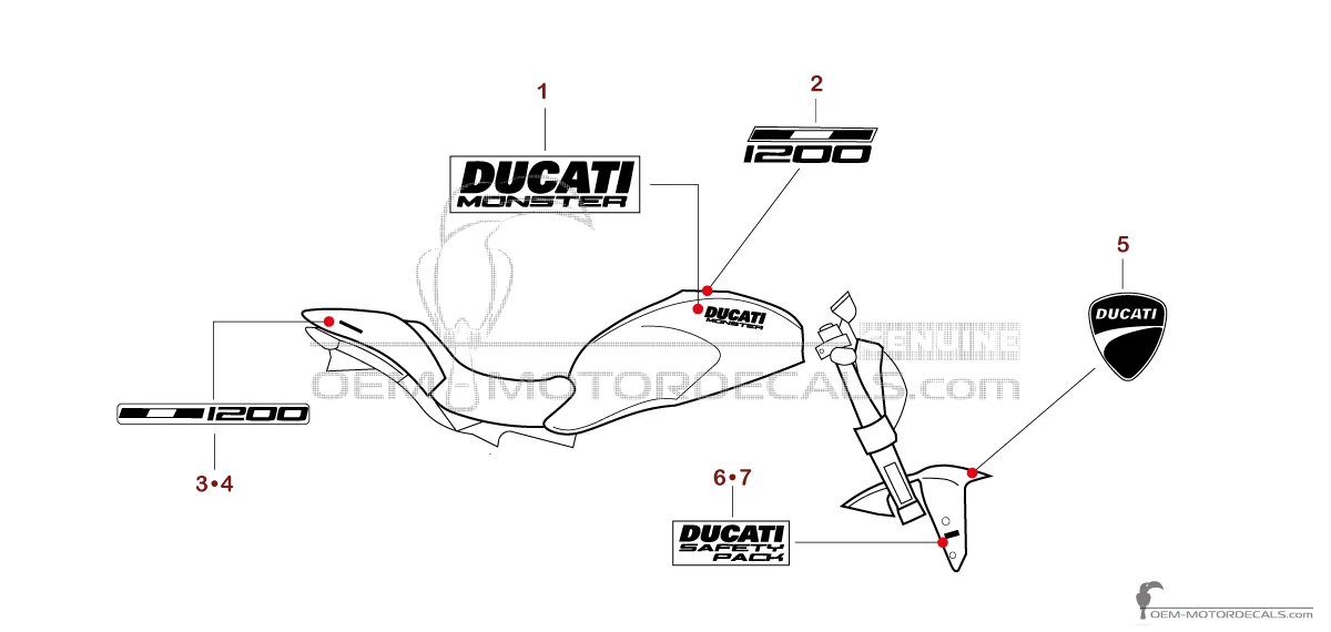 Decals for Ducati MONSTER 1200 2019 - Red • Ducati OEM Decals