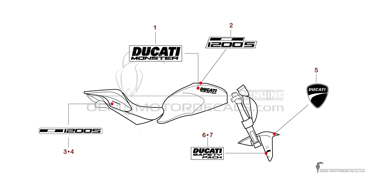 Decals for Ducati MONSTER 1200 S 2014 - White • Ducati OEM Decals