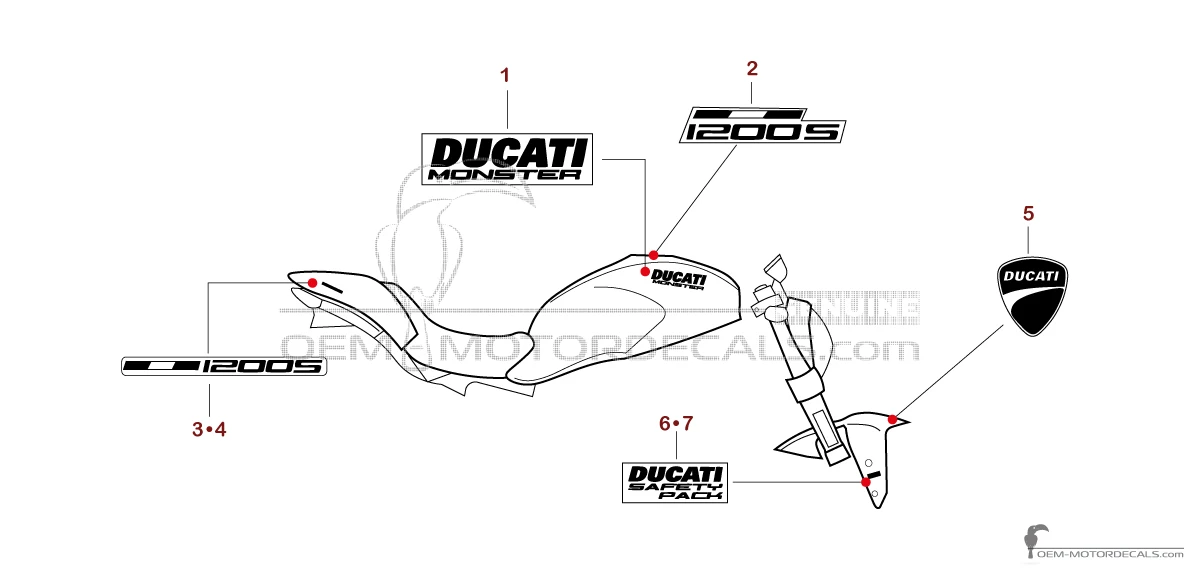Naklejki do Ducati MONSTER 1200 S 2018 - Czerwony • Ducati Naklejki OEM
