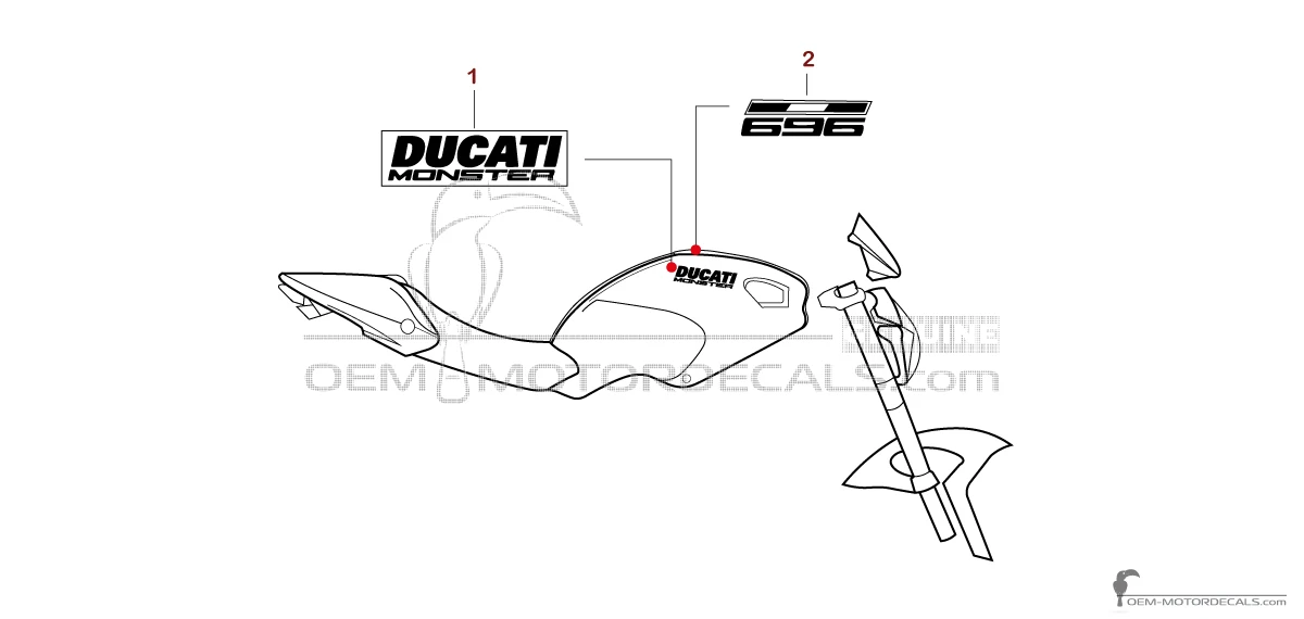Stickers voor Ducati MONSTER 696 2009 - Rood • Ducati OEM Stickers