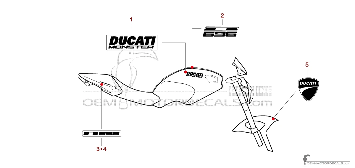 Decals for Ducati MONSTER 696 2014 - White • Ducati OEM Decals