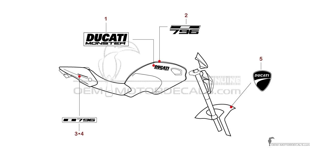 Autocollants pour Ducati MONSTER 796 2011 - Blanc • Ducati Autocollants OEM