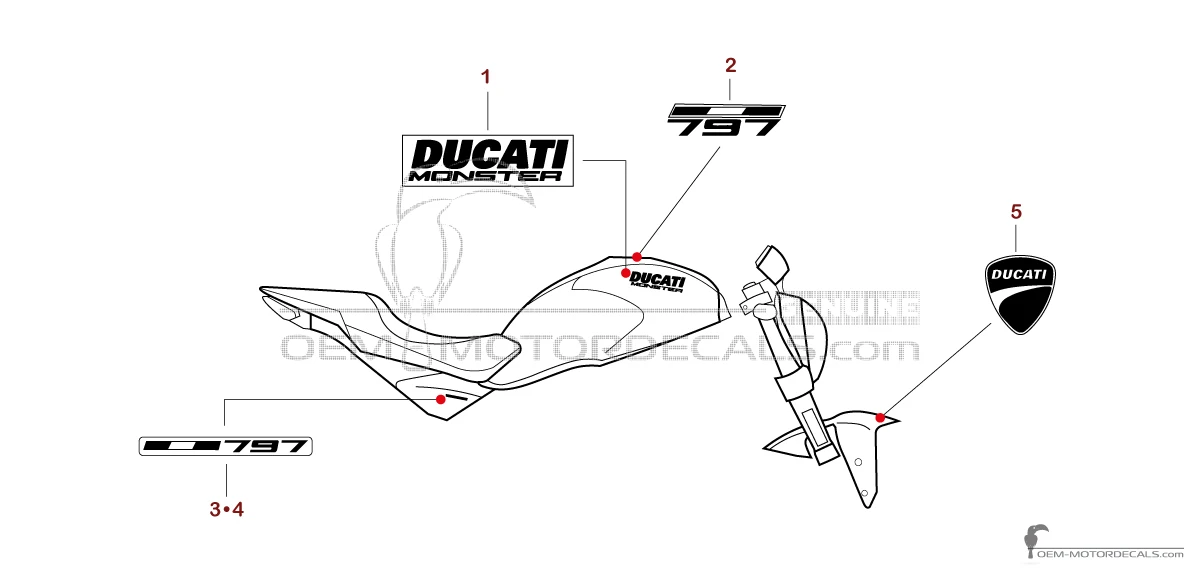 Naklejki do Ducati MONSTER 797 2017 - Biały • Ducati Naklejki OEM