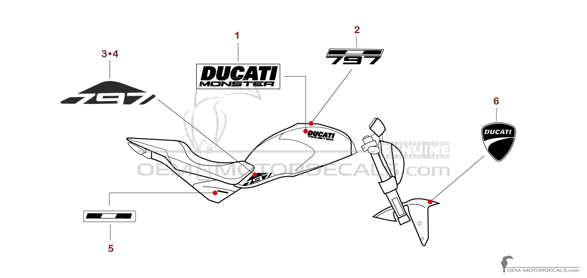 Pegatinas para Ducati MONSTER 797 2019 - Blanco • Ducati Pegatinas OEM