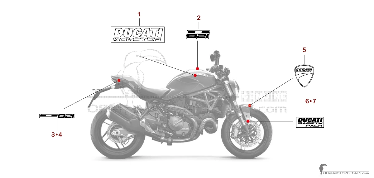 Autocollants pour Ducati MONSTER 821 2015 - Rouge • Ducati Autocollants OEM