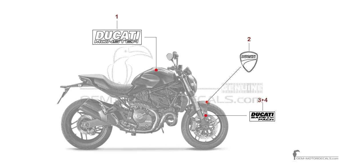 Stickers voor Ducati MONSTER 821 2016 - Donkergrijs • Ducati OEM Stickers