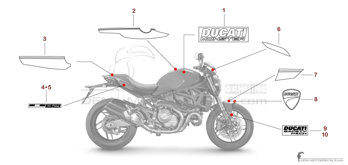 Aufkleber für Ducati MONSTER 821 2017 - Rot • Ducati OEM-Aufkleber