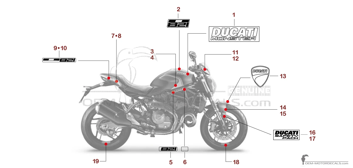 Decals for Ducati MONSTER 821 2019 - Black Red • Ducati OEM Decals