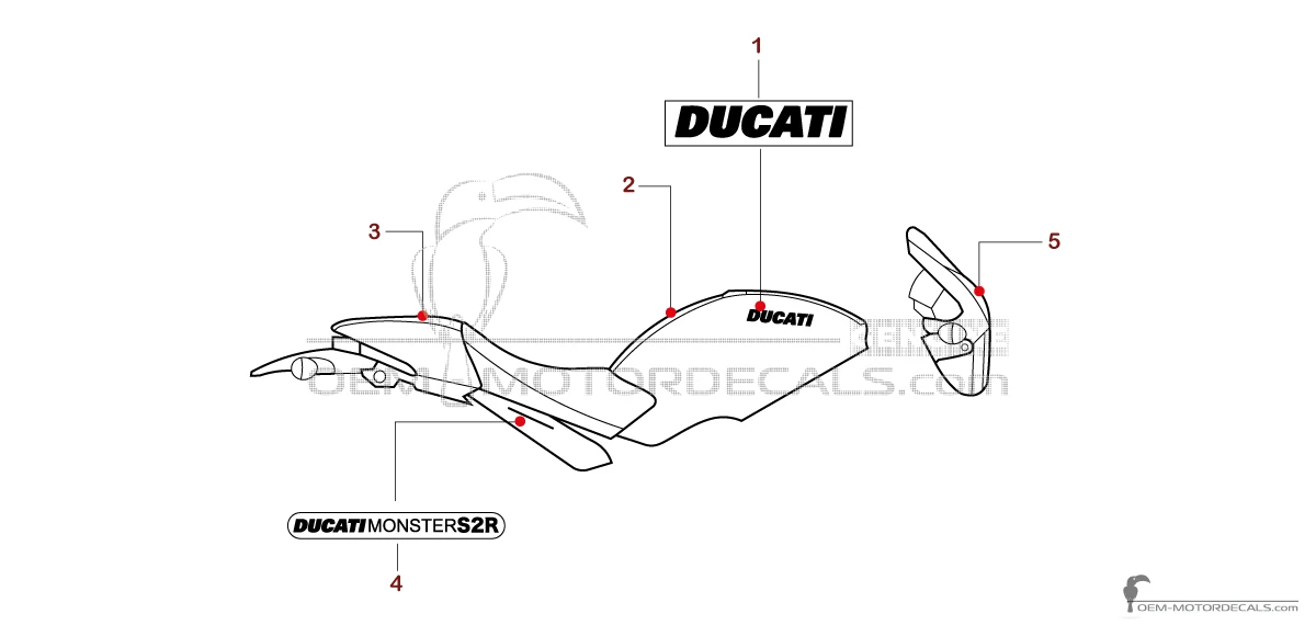 Autocollants pour Ducati MONSTER S2R 2007 - Rouge • Ducati Autocollants OEM