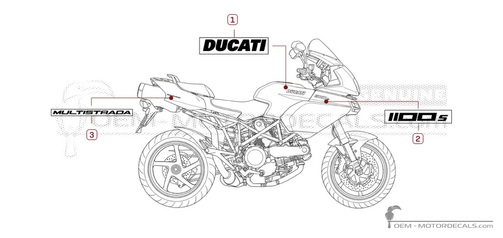 Adesivi per Ducati MULTISTRADA 1100 S 2008 • Ducati Adesivi OEM