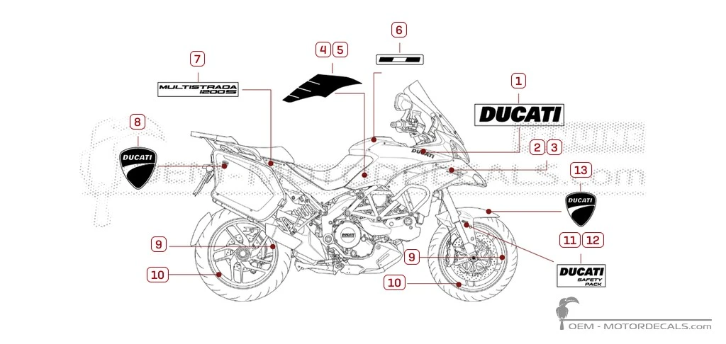 Stickers voor Ducati MULTISTRADA 1200 S GT  2013 • Ducati OEM Stickers