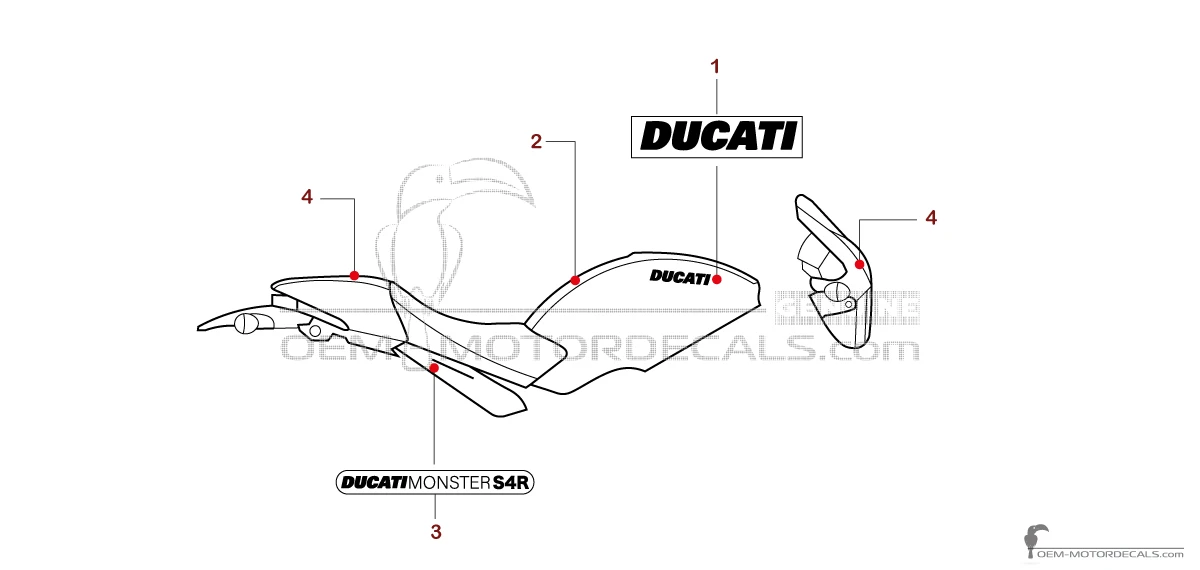 Decals for Ducati MONSTER S4R 2003 - Red • Ducati OEM Decals