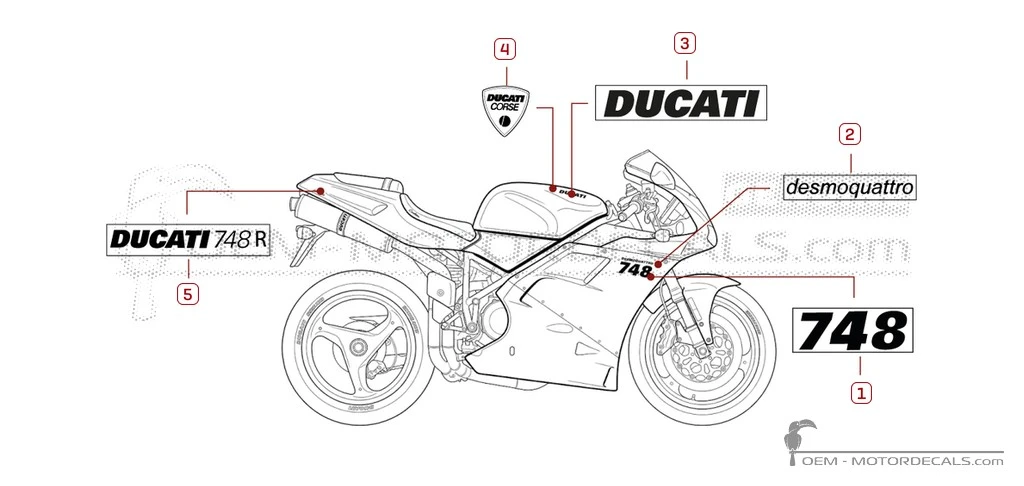Decals for Ducati SUPERBIKE 748 R 2001 • Ducati OEM Decals Decals for Ducati SUPERBIKE 748 R 2001 • Ducati OEM Decals
