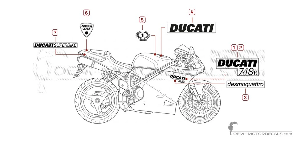Aufkleber für Ducati SUPERBIKE 748 R 2002 • Ducati OEM-Aufkleber