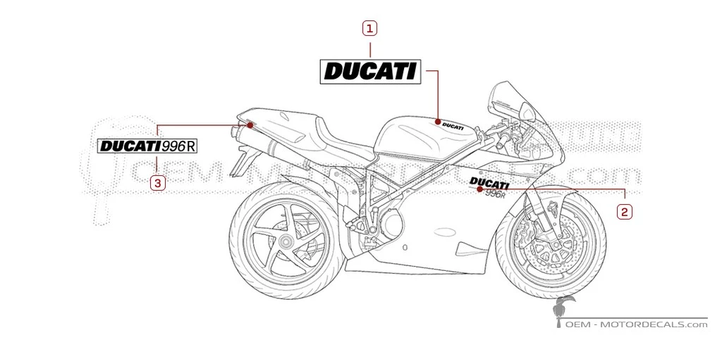 Autocollants pour Ducati SUPERBIKE 996 R 2001 • Ducati Autocollants OEM