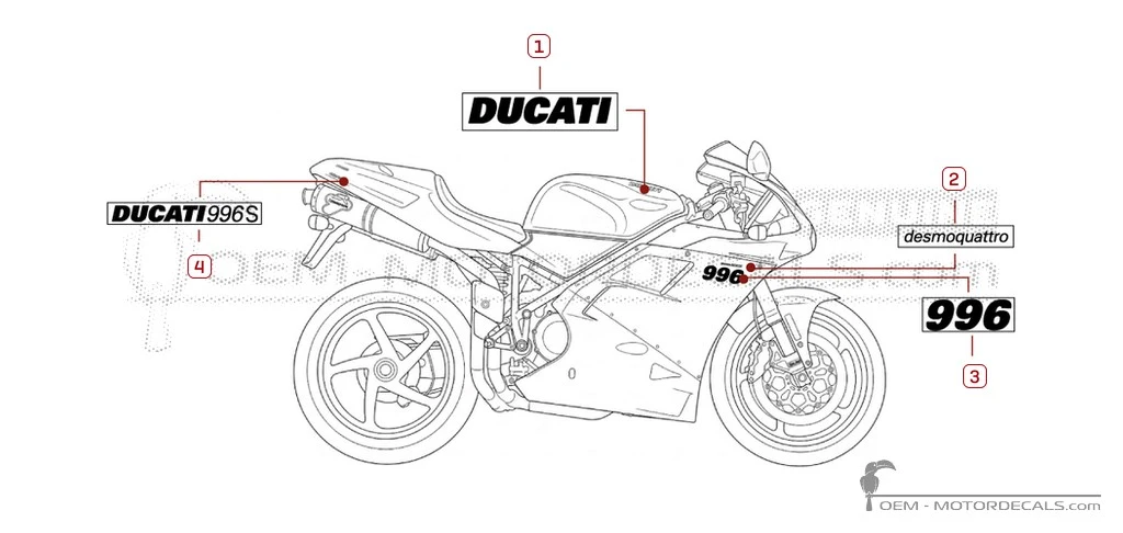 Decals for Ducati SUPERBIKE 996 S 2001 • Ducati OEM Decals