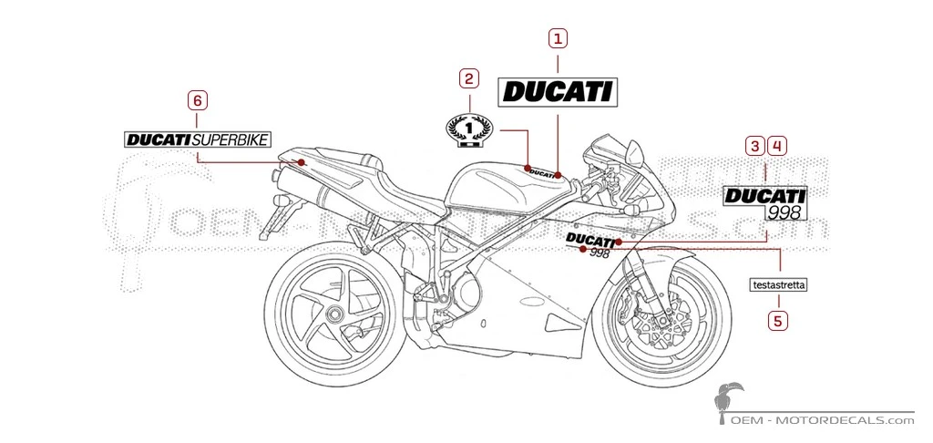 Aufkleber für Ducati SUPERBIKE 998 2002 • Ducati OEM-Aufkleber