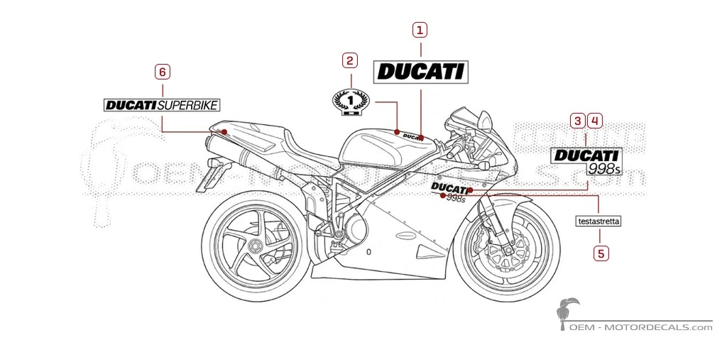 Aufkleber für Ducati SUPERBIKE 998 S 2002 • Ducati OEM-Aufkleber
