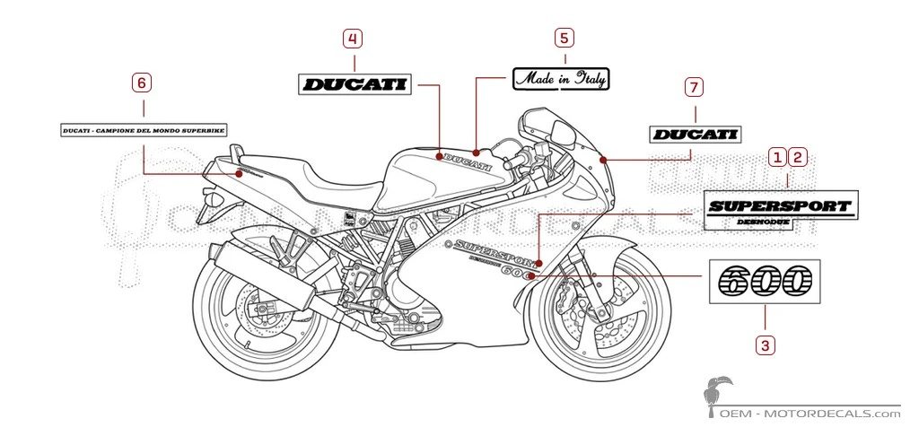 Aufkleber für Ducati SUPERSPORT 600 SS 1996 • Ducati OEM-Aufkleber Aufkleber für Ducati SUPERSPORT 600 SS 1996 • Ducati OEM-Aufkleber