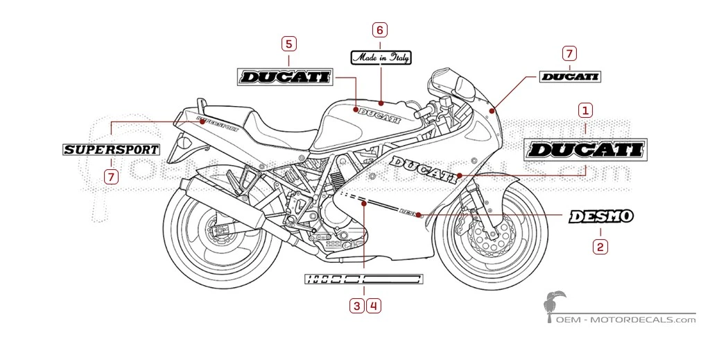 Aufkleber für Ducati SUPERSPORT 750 SS 1992 • Ducati OEM-Aufkleber Aufkleber für Ducati SUPERSPORT 750 SS 1992 • Ducati OEM-Aufkleber