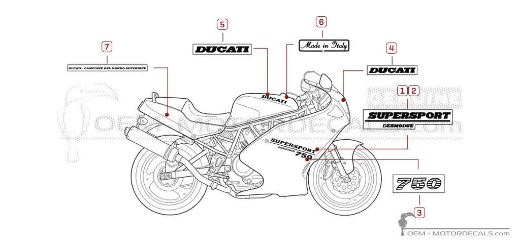 Stickers voor Ducati SUPERSPORT 750 SS 1995 • Ducati OEM Stickers Stickers voor Ducati SUPERSPORT 750 SS 1995 • Ducati OEM Stickers