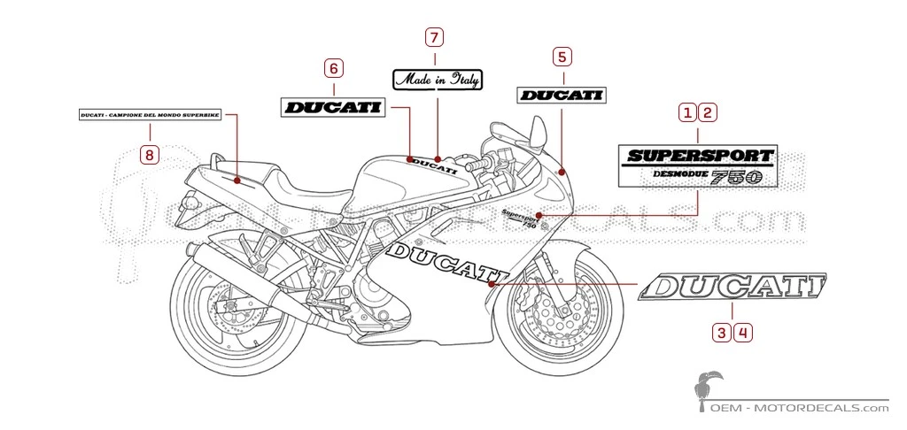 Decals for Ducati SUPERSPORT 750 SS 1997 • Ducati OEM Decals Decals for Ducati SUPERSPORT 750 SS 1997 • Ducati OEM Decals