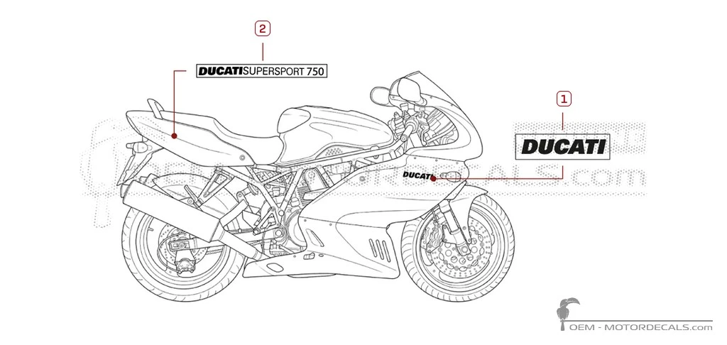 Decals for Ducati SUPERSPORT 750 SS i.e. 1999 • Ducati OEM Decals