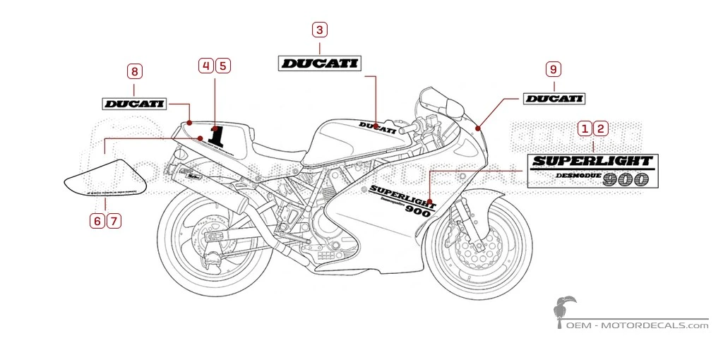 Decals for Ducati SUPERSPORT 900 SS Super Light 1993 • Ducati OEM Decals Decals for Ducati SUPERSPORT 900 SS Super Light 1993 • Ducati OEM Decals