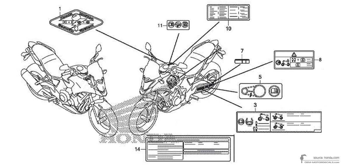 Decals for Honda CB500X - Caution labels • Honda OEM Decals