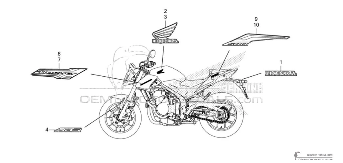 Decals for Honda CB500 HORNET 2025 - White • Honda OEM Decals