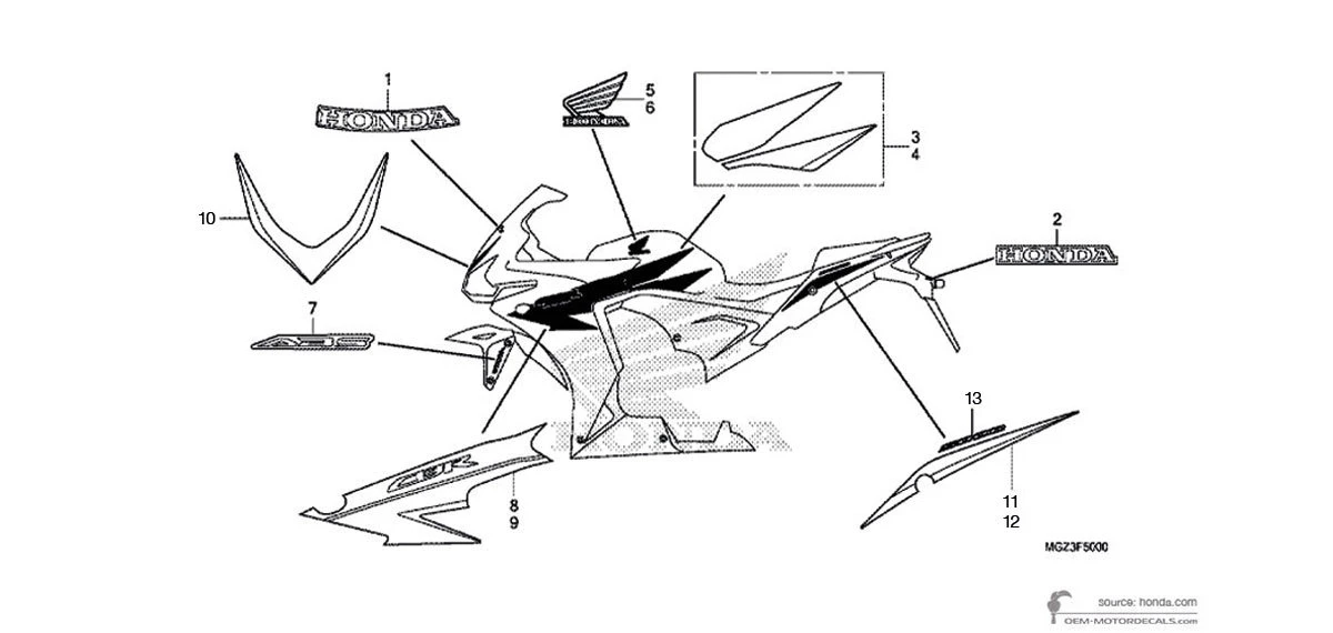 Decals for Honda CBR500R 2013 - White • Honda OEM Decals