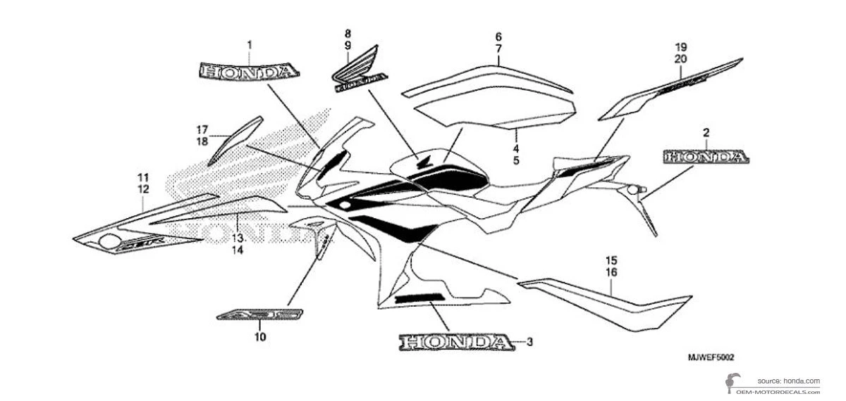 Naklejki do Honda CBR500R 2018 - Czerwony • Honda Naklejki OEM