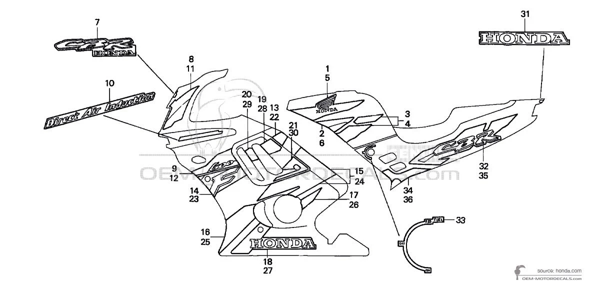 Decals for Honda CBR600F HURRICANE 1996 - White • Honda OEM Decals
