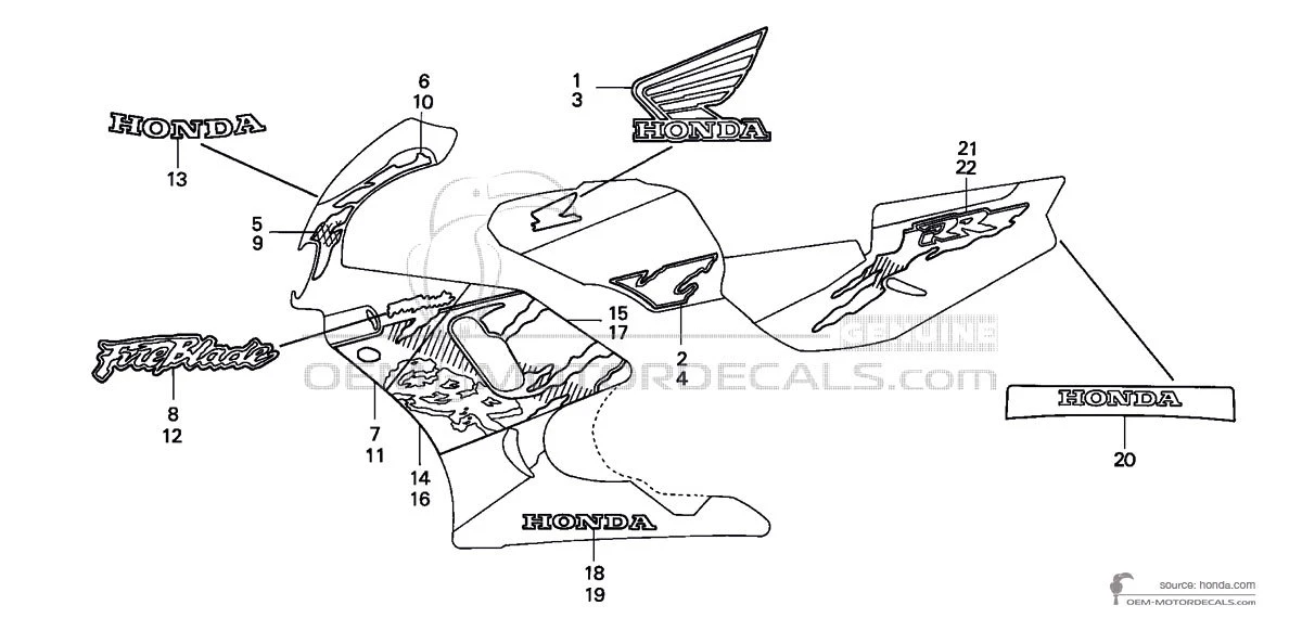 Pegatinas para Honda CBR900RR 1995 - Blanco • Honda Pegatinas OEM