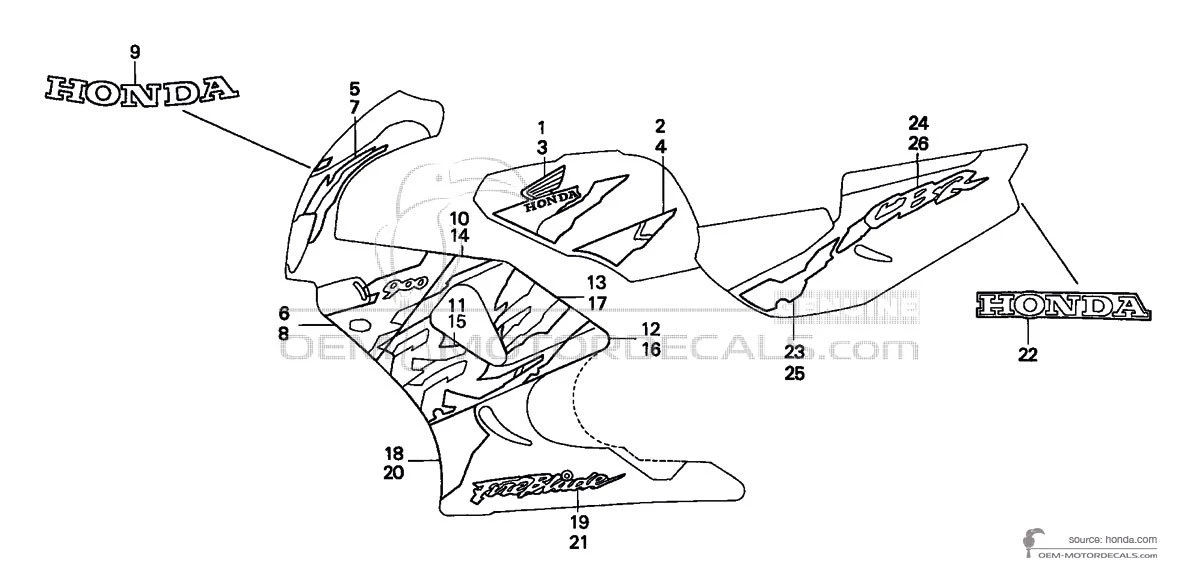 Decals for Honda CBR900RR 1996 - Gray • Honda OEM Decals