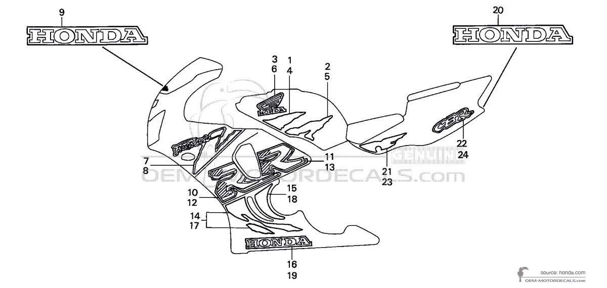 Decals for Honda CBR900RR 1998 - Red • Honda OEM Decals