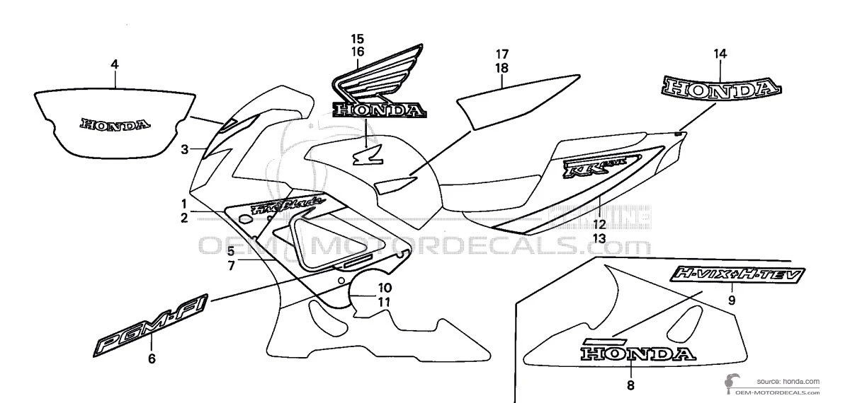 Decals for Honda CBR900RR 2000 - Red • Honda OEM Decals