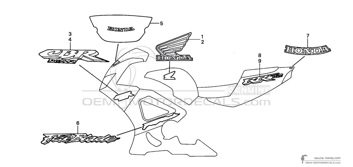 Decals for Honda CBR900RR 2001 - Silver • Honda OEM Decals