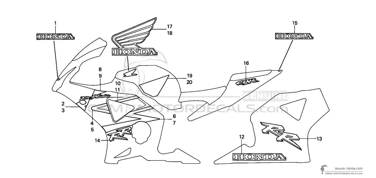 Aufkleber für Honda CBR900RR 2002 - Gelb • Honda OEM-Aufkleber
