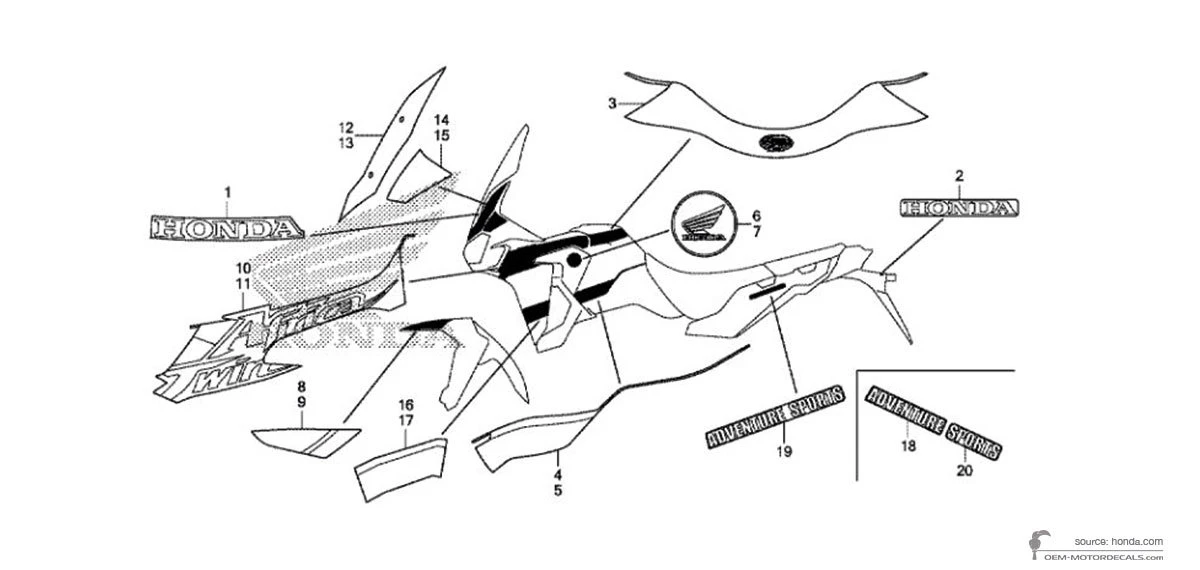 Autocollants pour Honda CRF1000 AFRICA TWIN Adventure Sports 2018 - Blanc • Honda Autocollants OEM